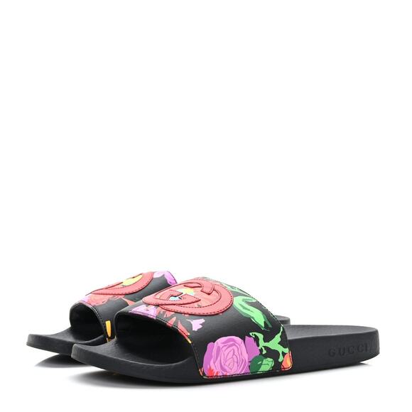 Gucci x Ken Scott Pursuit Floral Slide Sandals - 39 (9) - Black Pink - Picture 2 of 6